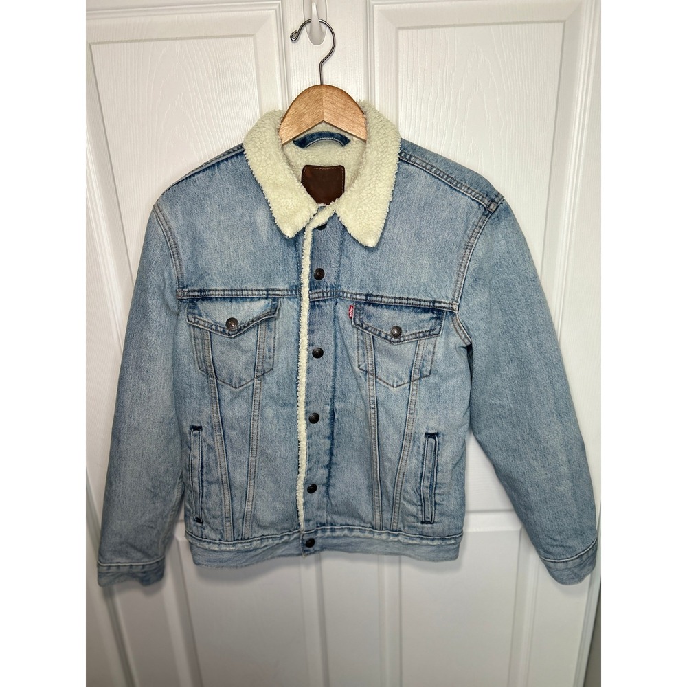 Levi's Premium Sherpa Lined Trucker Jacket Small Light Wash Denim Western Coat